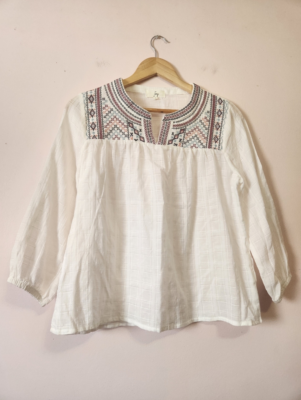 Ivy Egret White Embroidered Boho Peasant Blouse Top Cottagecore Coastal S
